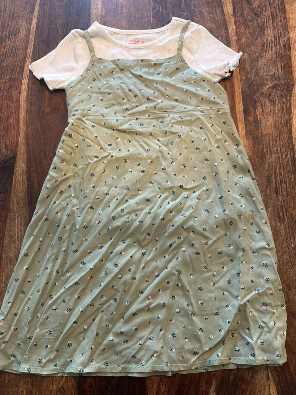 Cat & Jack - Girls Floral Cami Dress - Ribbed Tee 2 Piece Set - Size 8